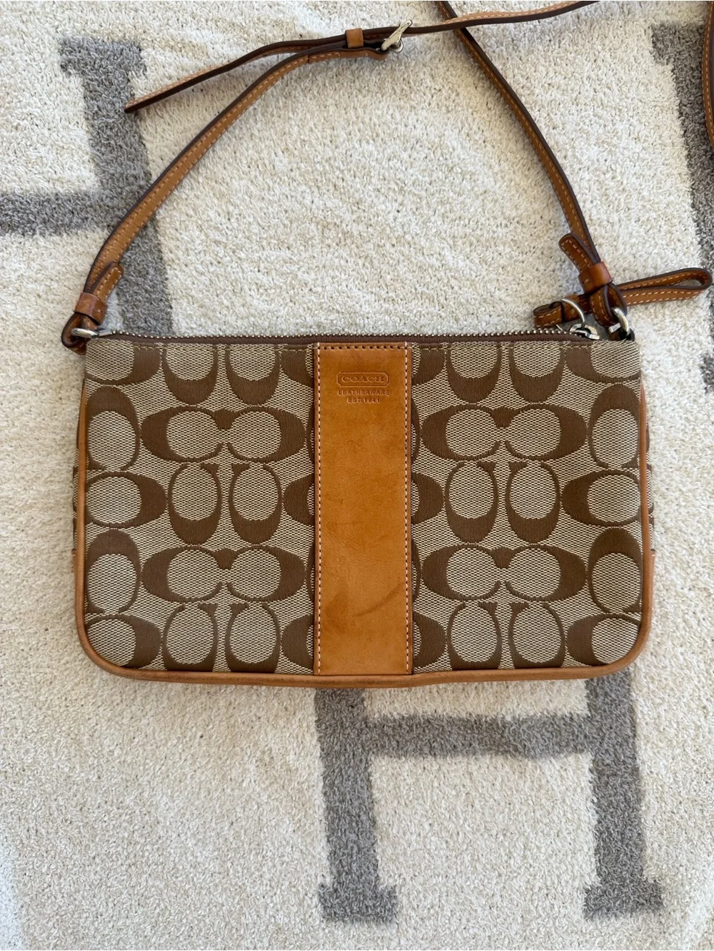Coach Brown Signature Canvas Crossbody with Tan Leather Trim 2005 Y2K